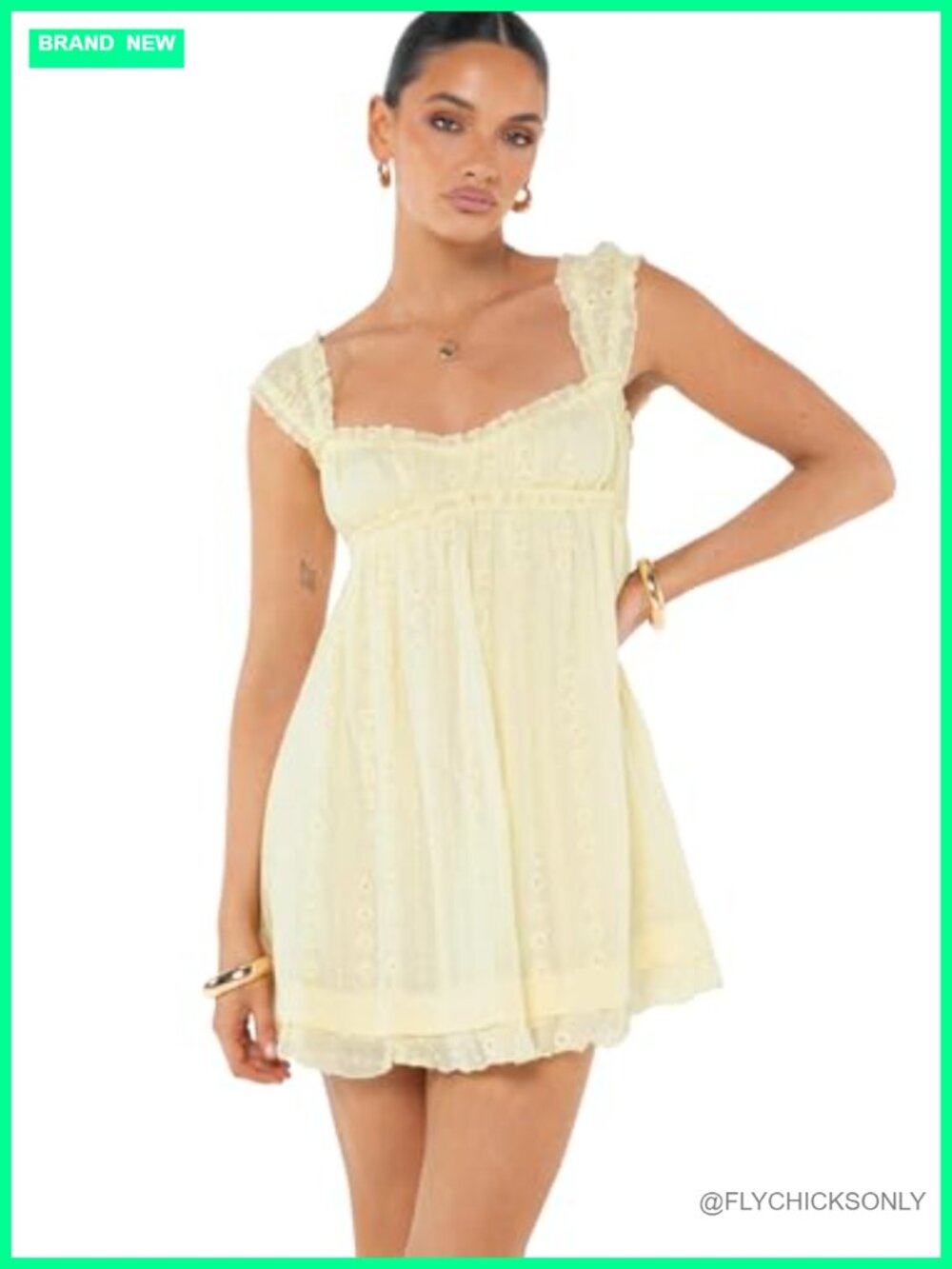anglaise mini dress slim fit square neck frill hem summer party